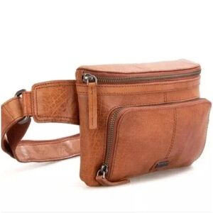 SPIKES & SPARROW Leather Belt Bag With Front Zip Pocket Camel Brown
